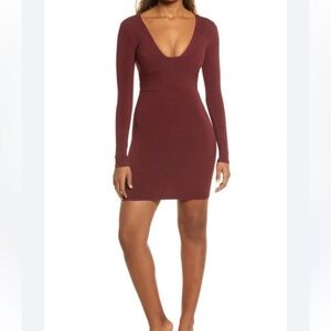 Nordstrom Naked Wardrobe Red Long Sleeve Mini Dress